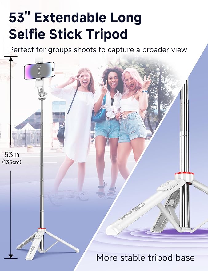 Selfie Stick Tripod with 2 Light, 3 Light Modes & 6 Brightness Levels - Image 2