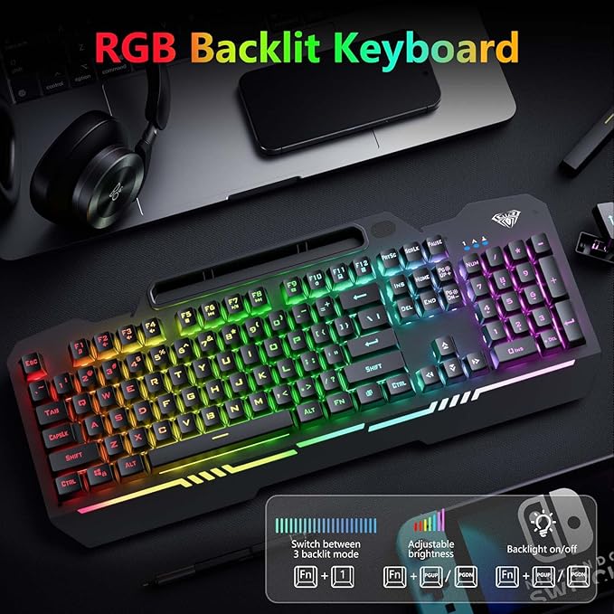 AULA Gaming Keyboard, T102 104 Keys Gaming Keyboard and Mouse Combo - Image 2