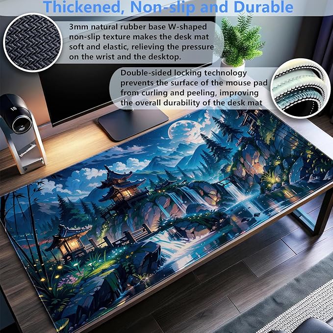 Cloud and Moon Forest Design Extra-Large Gaming Desk Mat XL Extended Keyboard - Image 3