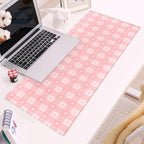 Pink Minimalist Gingham Floral Desk Mat Gaming Mouse Pad Large Cute Pastel Desk - Image 6