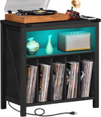 Large Record Player Stand with Charging Station & LED Lights, Vinyl Records by Joaxswe