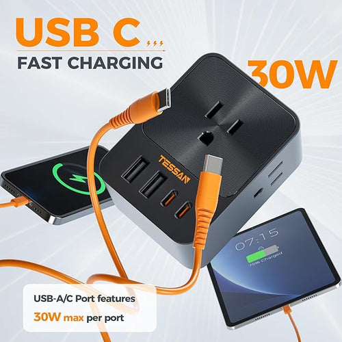 30W Wall Charger, TESSAN Fast Charging Multi Plug Adapter - Image 2