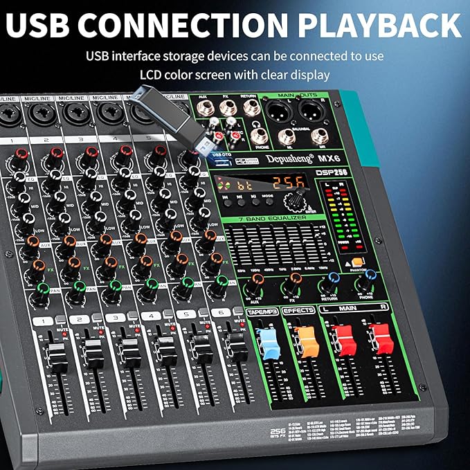 Depusheng MX6 6 Channel Sound Mixer Audio Mixing Console 48V 256DSP - Image 6