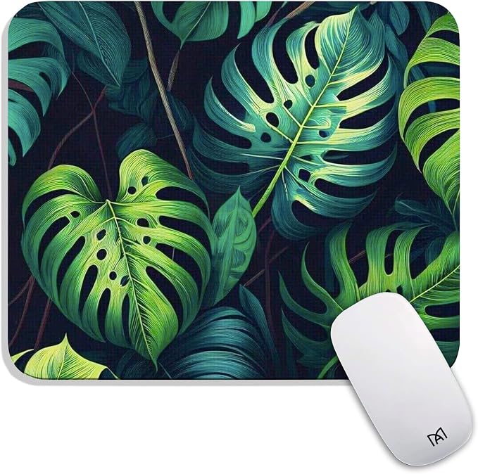 Square Mouse Pad Green Leaves, Personalized Premium-Textured Custom Mouse Mat by Armanza