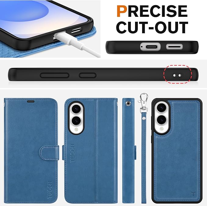 TUCCH Case Wallet for Galaxy S25 Edge, Removable Wrist Strap PU Leather - Image 8