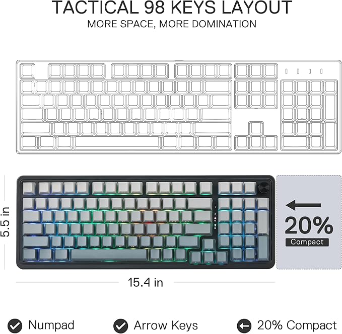 Redragon K686 PRO 98 Keys Wireless Gasket RGB Gaming Keyboard, 3-Mode PBT - Image 3