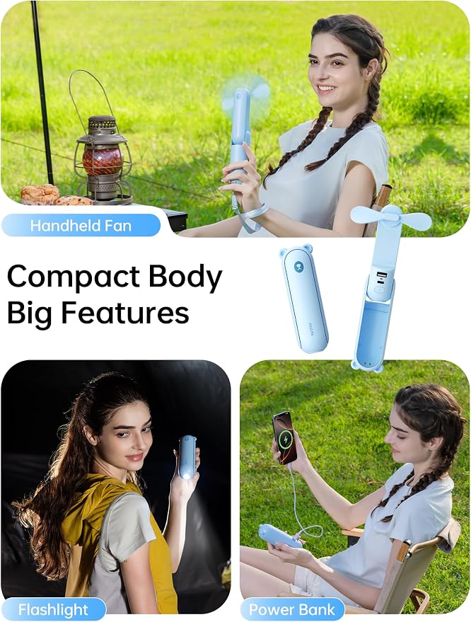 JISULIFE Handheld Fan with 4500 mAh Powerbank Max 37 Hours Runtime, Pocket - Image 2