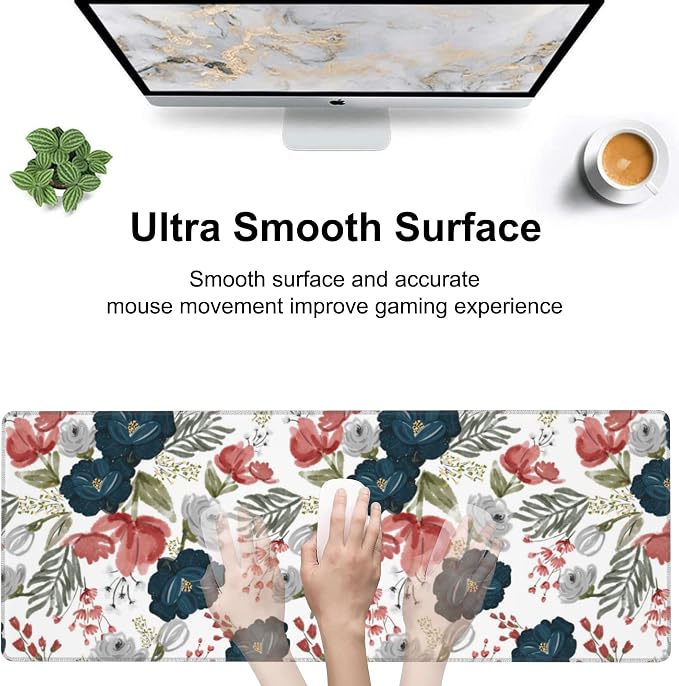 Watercolor Flowers Desk Mat, Large Colorful Floral Gaming Keyboard Mouse Pad - Image 5