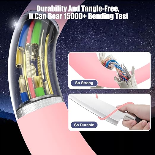3-Pack Pink 60W USB C to USB C Cable, Type C Fast Charging Cable - Image 4