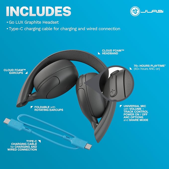 JLab Go Lux ANC Wireless Headphones, Hybrid Active Noise Cancelling, Premium - Image 7