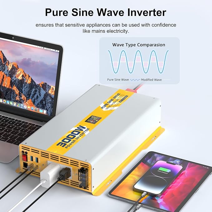 XWJNE 3000W Pure Sine Wave Power Inverter 12V DC to 120V GFCI AC Converter - Image 8
