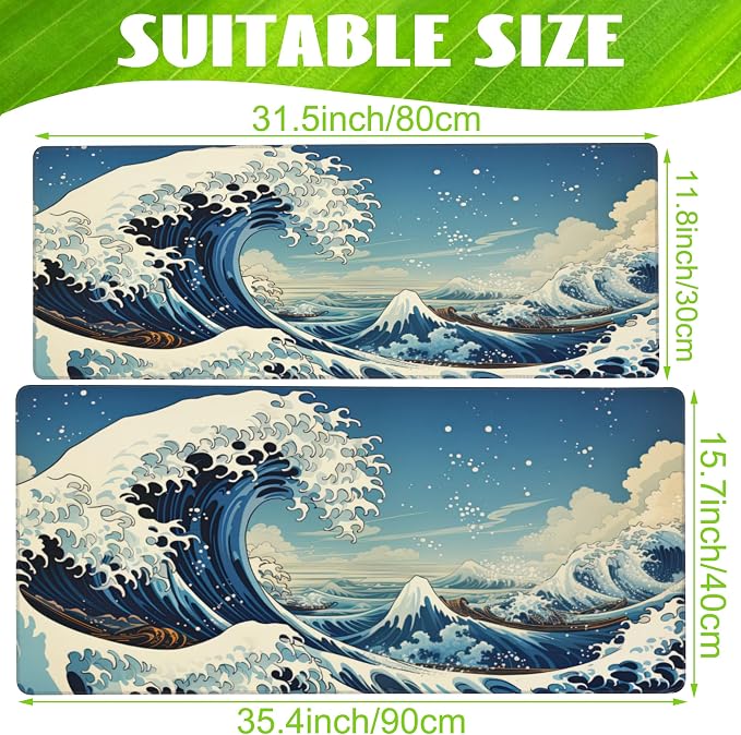 Desk Mat, Japanese Sea Wave Large Gaming Mouse Pad - Image 2