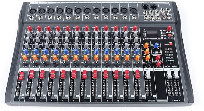 Pro 12 Channels Live Audio Mixer Bluetooth USB DJ Sound Mixing Console by TFCFL