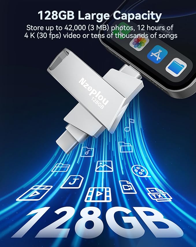 128GB Flash Drive for iPhone iPad, USB3.0 High-Speed Memory Stick No App Needed - Image 6