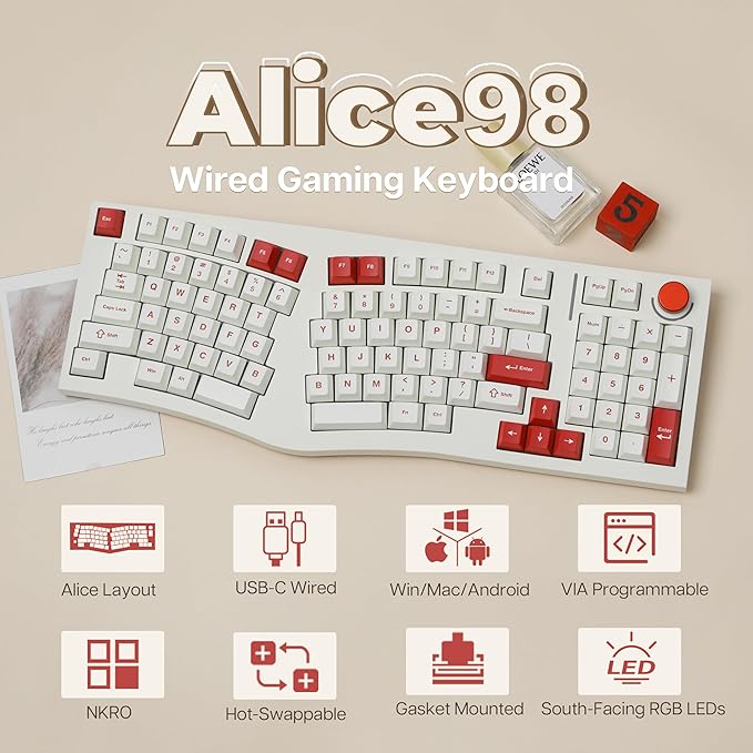 Feker Alice98 Ergonomic 98 Keys Custom Mechanical Keyboard, VIA Programmable - Image 2
