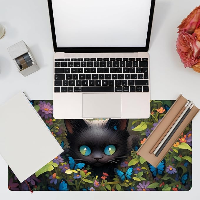 Desk Pad, Cute Black Cat Desk Mat, Cat Among Butterfly Flowers Large Gaming - Image 7