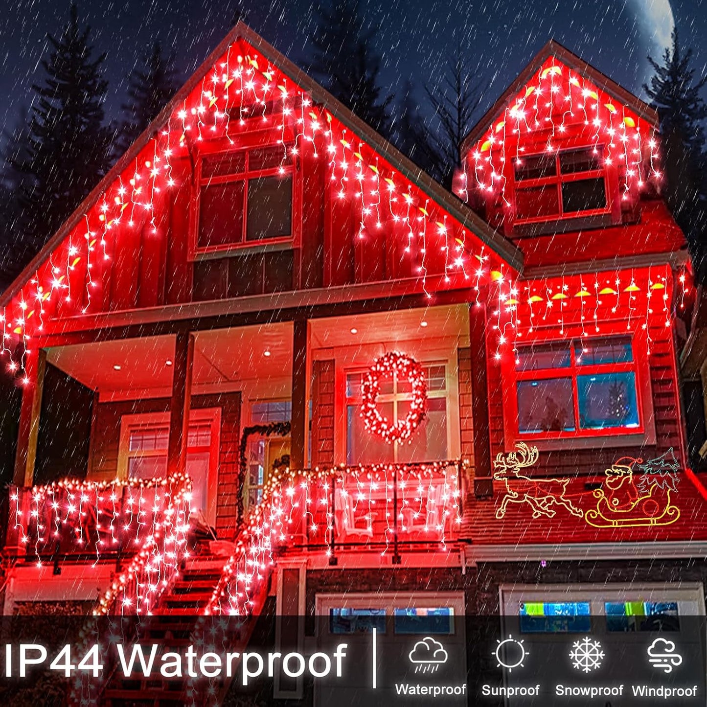 Icicle Lights for Outside, 66ft 640 LED Icicle Christmas Lights Outdoor with 120 Drops 8 Modes, Waterproof Red Christmas Light for House Plug in for Indoor Party Holiday Halloween Decorations