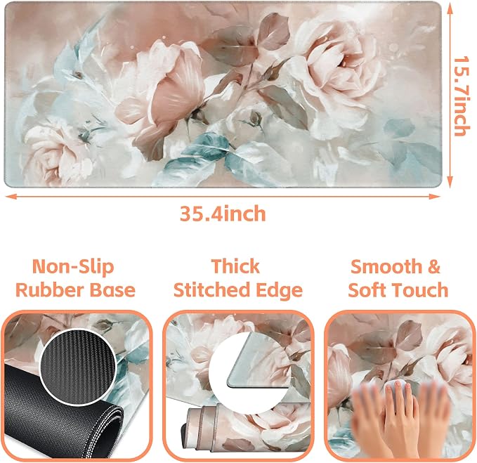 Mouse Pad Large Rose and Leaves Non-Slip Game Desk Mat - Image 3