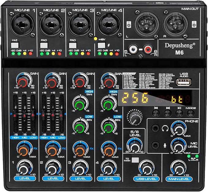 Depusheng M6 Portable Mini Mixer 6-Channel Audio Mixer DJ Console by Depusheng