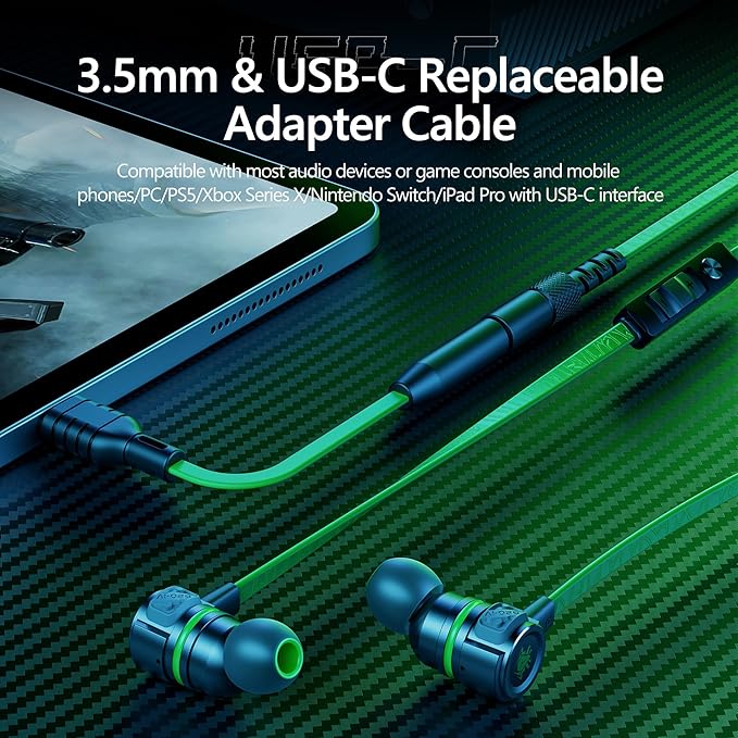 Gaming Earbuds Wired, USB C & 3.5mm Dual Plug in Ear Headphones - Image 5