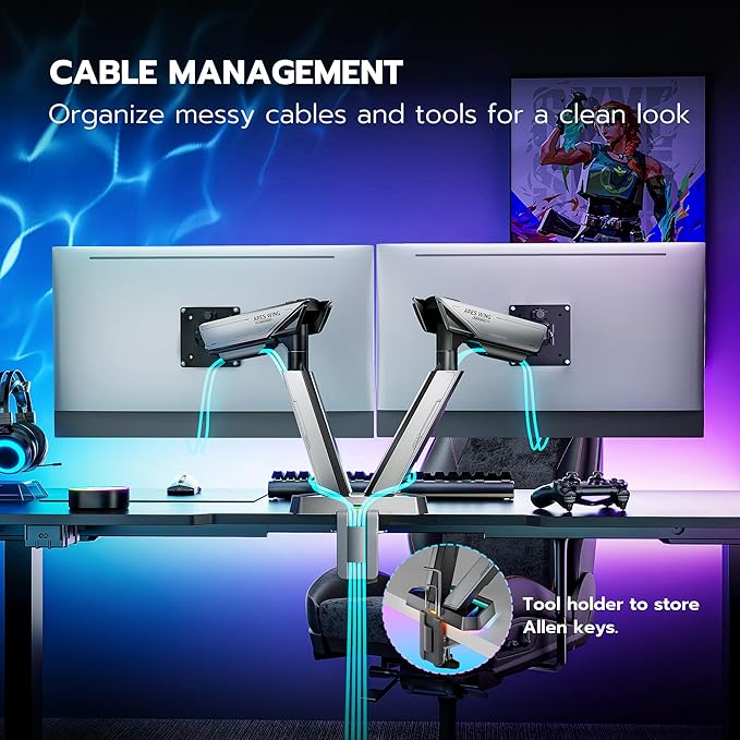 ARES WING RGB Dual Monitor Arm for 17-38" Ultrawide Screens, Holds 35.2lbs - Image 5