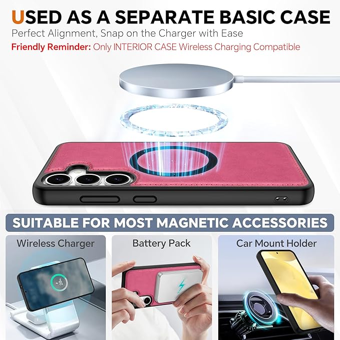 TUCCH Case for Galaxy S25, 2 in 1 Magnetic PU Leather Wallet Case Wrist Strap - Image 4
