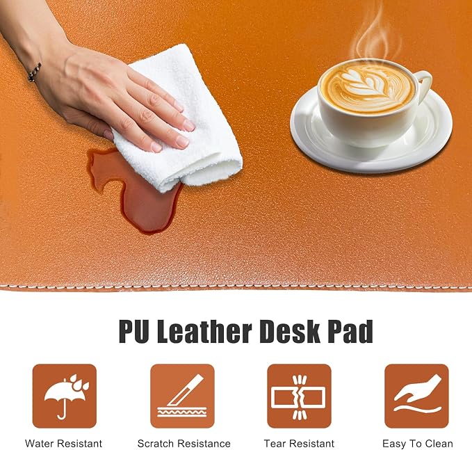 Desk Mat with Lip & Reinforced Stitched Edge|Non-Slip Waterproof PU Leather - Image 5
