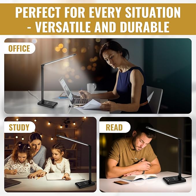LED Desk Lamp with Wireless Charger – Touch Control Dorm Desk Lamp with USB - Image 7