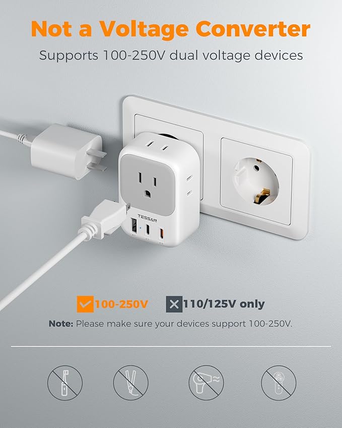 TESSAN European Travel Plug Adapter 3 Pack, PD 20W Type C Power Adaptor - Image 5