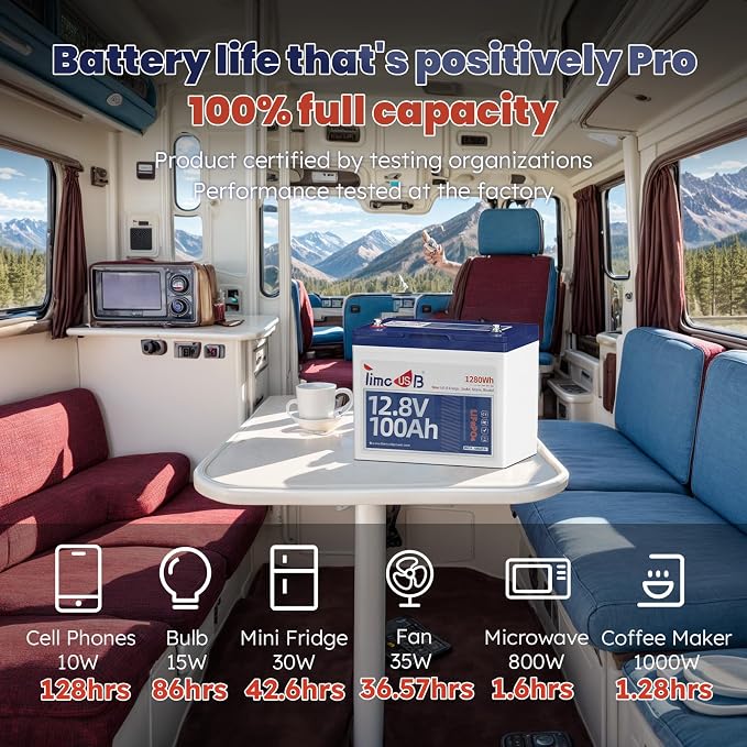 12V 100Ah LiFePO4 Lithium Battery Group24, Timeusb 12.8Volt 100Ah RV Battery - Image 6