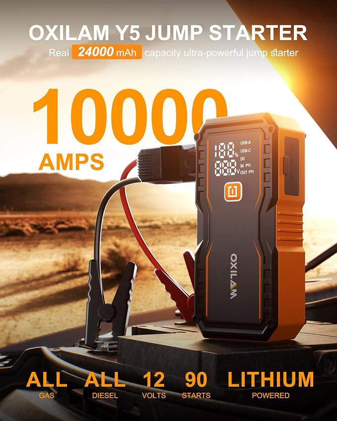 OXILAM 24000mAh Jump Starter for All Gas & Diesel Engines, 10000A Battery - Image 2