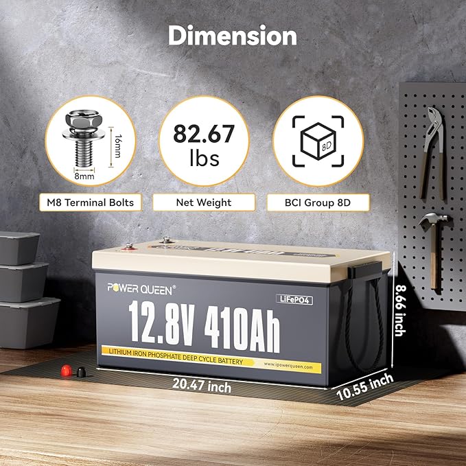 Power Queen 12.8V 410Ah LiFePO4 Battery, 5248Wh Energy Lithium Battery Built in - Image 2