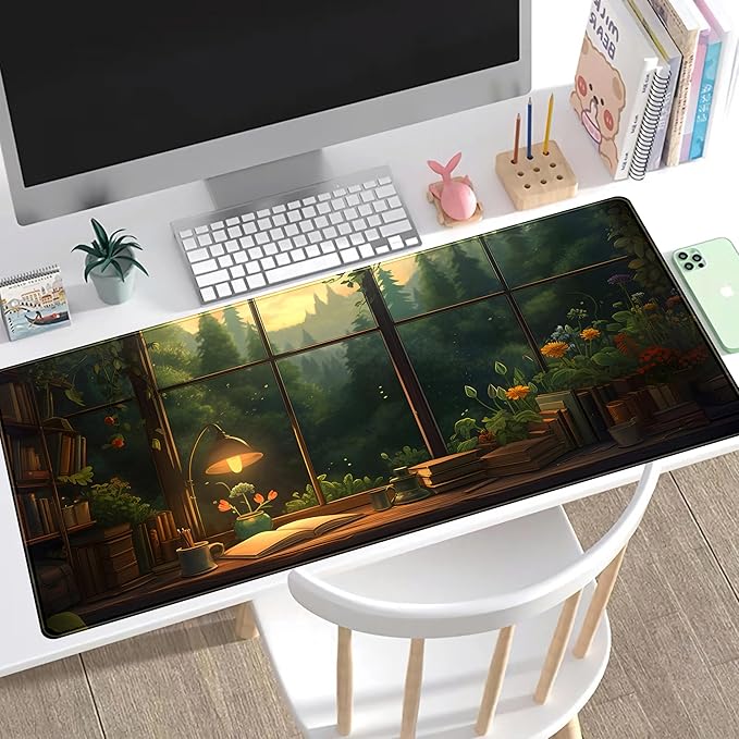 Anime Dark Green Plants Desk Mat Cute XXL Large Extended Mouse Pad Gaming - Image 5