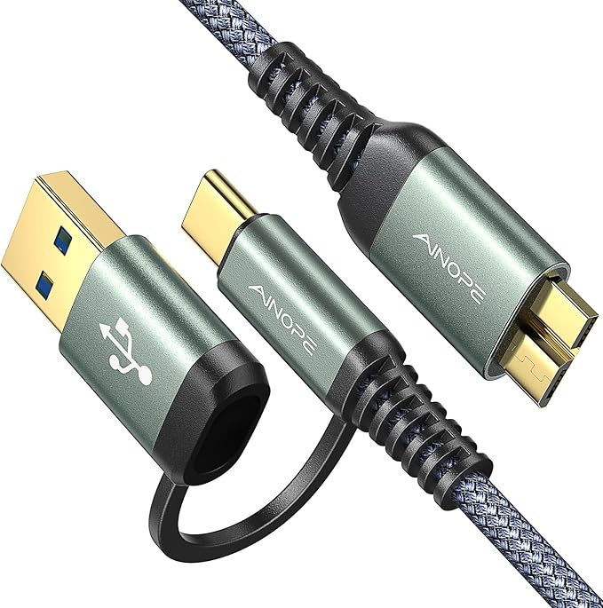 AINOPE 10Gbps Micro B to USB C External Hard Drive Cable 1.5FT, Nylon Braided by AINOPE10yearsforphoneaccessories