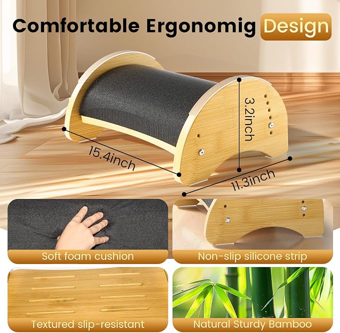Bamboo Foot Rest for Under Desk at Work, Reversible Ergonomic Rocking Office - Image 4