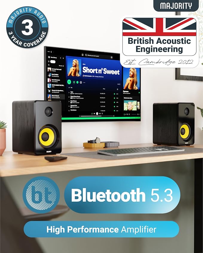 Majority Powered Bluetooth Bookshelf Speakers | Studio Monitors Speaker Set | - Image 3