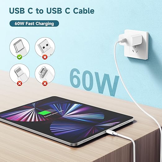 60W USB C to Cable iPhone 15 Fast Charging Cable, 3ft Short USB-C to USBC Power - Image 4