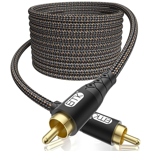 EMK RCA to RCA Subwoofer Cable – 24K Gold-Plated Connector Nylon Braided Double by EMK