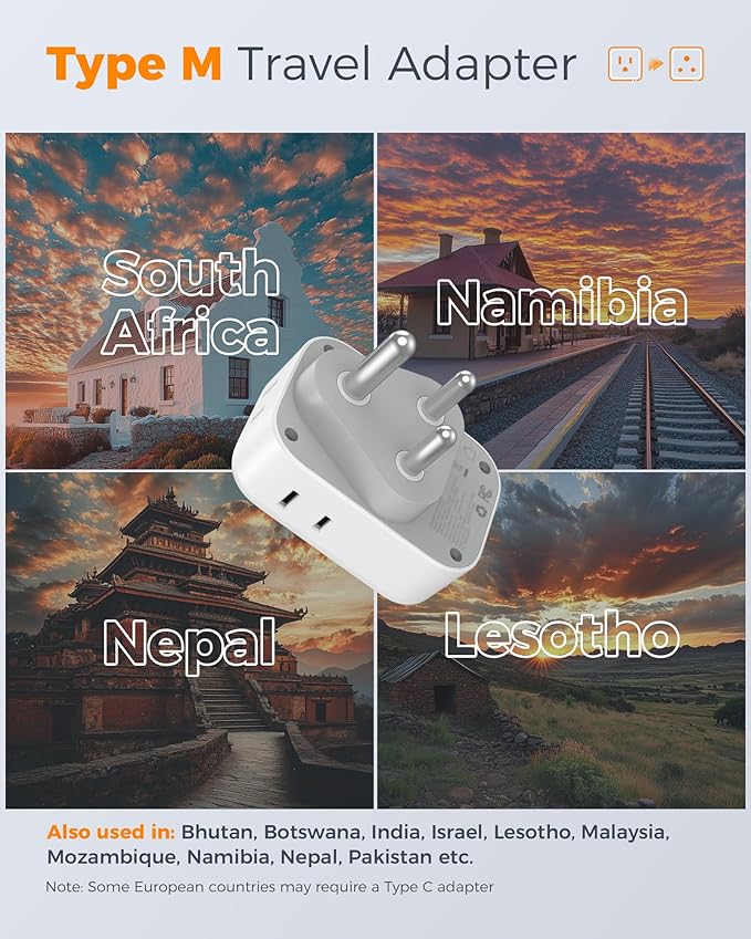 Type M Adapter for South Africa Plug 2 Pack, TESSAN South Africa Power Adapter - Image 2