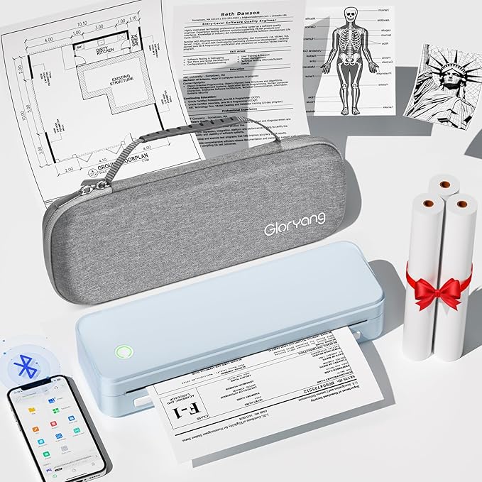 Inkless Portable Printer for Travel, Wireless Thermal Printer Supports 8.5" x by Gloryang