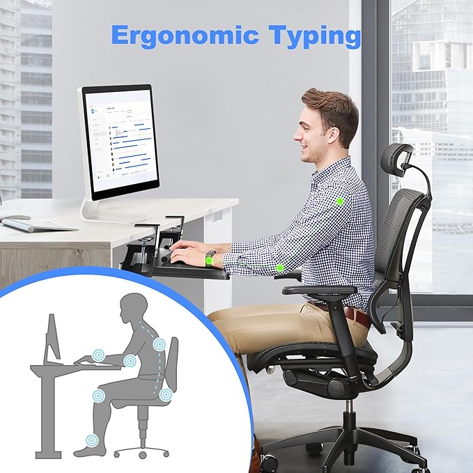 Keyboard Tray Under Desk Large C-Clamp 25.6” x 11.8” Slide-Out Platform - Image 2