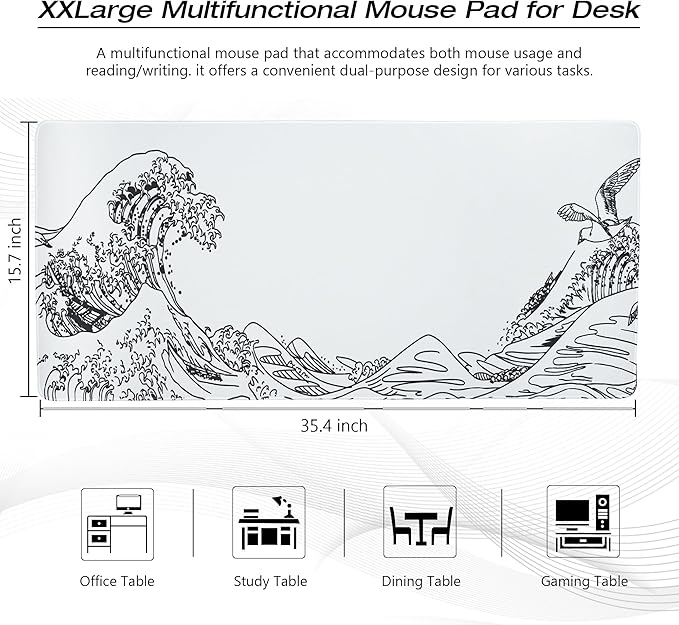 Large Gaming Mouse Pad for Desk, Kanagawa XXL Mouse Pad 35.4x15.7 Inch - Image 2
