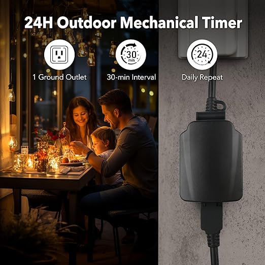 BN-LINK 24-Hour Mechanical Outdoor Light Timer, Waterproof, Heavy Duty - Image 2