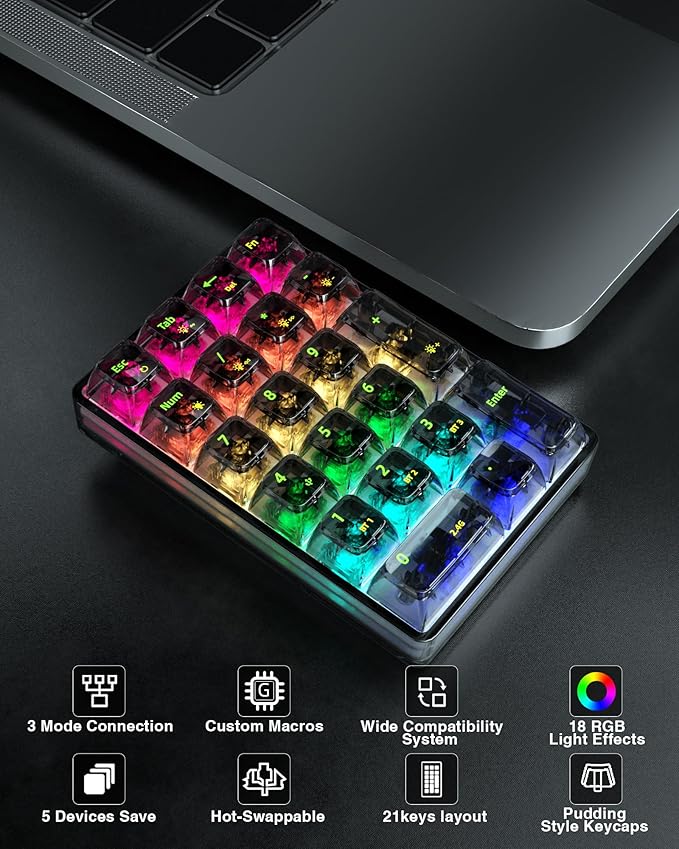 SOLAKAKA K21 RGB Backlit Tri-Mode Transparent Wireless Mechanical Number Pad - Image 6