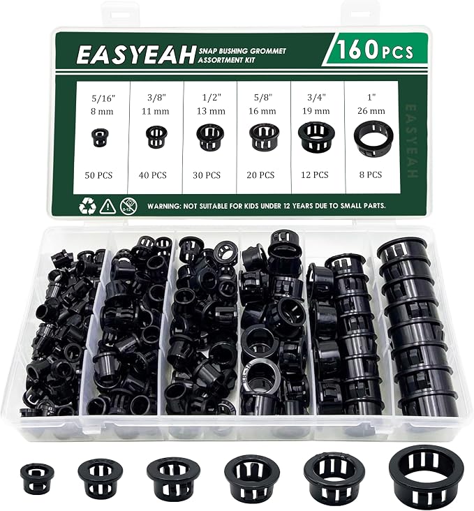 160 Pcs 6 Sizes Cable Snap-in Knockout Insulating Bushing Grommets Assortment by EASYEAH