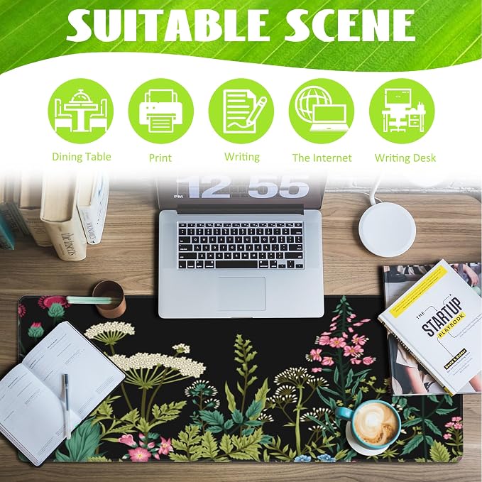 Large Gaming Mouse Pad for Desk, Wildflowers Night Desk Mat, Wild Floral Flower - Image 3