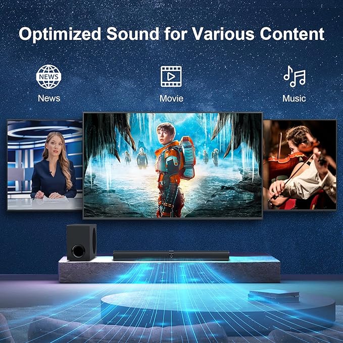 Sound Bar with Subwoofer, 110W Sound Bar with Adjustable Deep Bass & 3 EQ Modes - Image 5