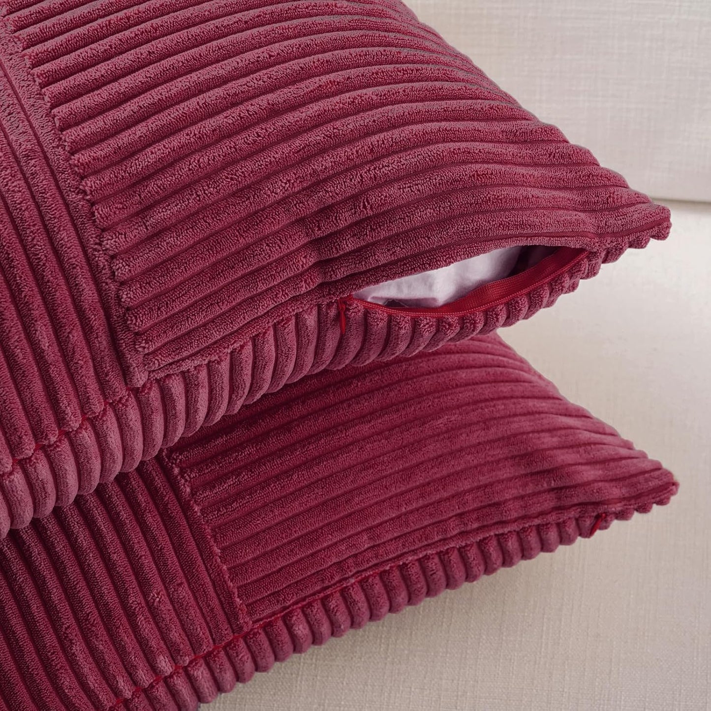 Fancy Homi 2 Packs Burgundy Decorative Throw Pillow Covers 22x22 Inch for Living Room Couch Bed Sofa, Rustic Farmhouse Boho Home Decor, Soft Corss Corduroy Patchwork Accent Cushion Case 55x55 cm