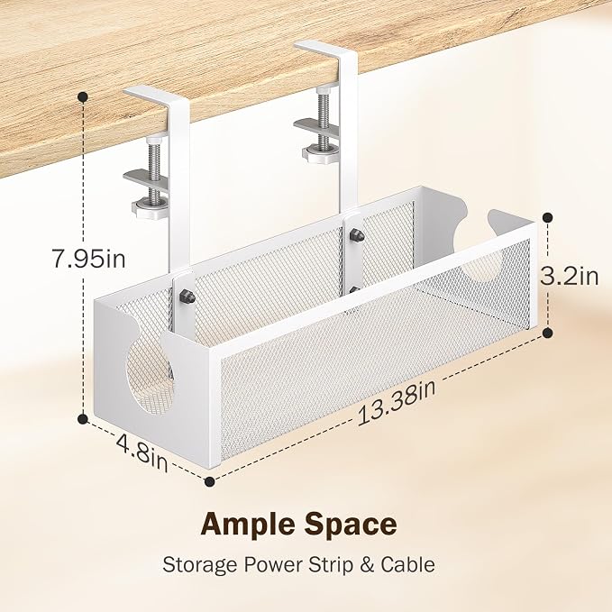 DELAMU Under Desk Cable Management Tray, No Drill Metal Mesh Cable Management - Image 2