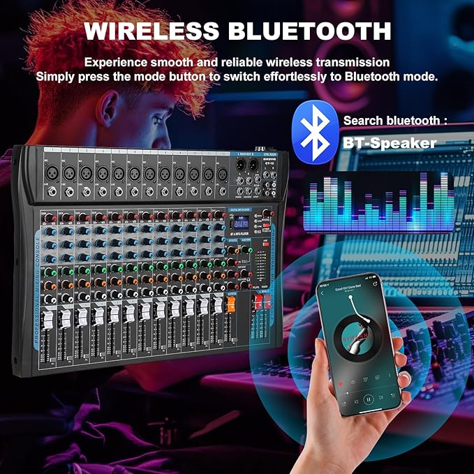 12 Channel Audio Interfacer Sound Board Mixer DJ Mixer 16-Bit DSP Effect USB - Image 3